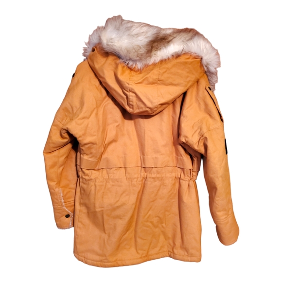 Yellow Fur Hooded Zipper Embellished Fleece Inside Military Coat - Picture 3 of 8